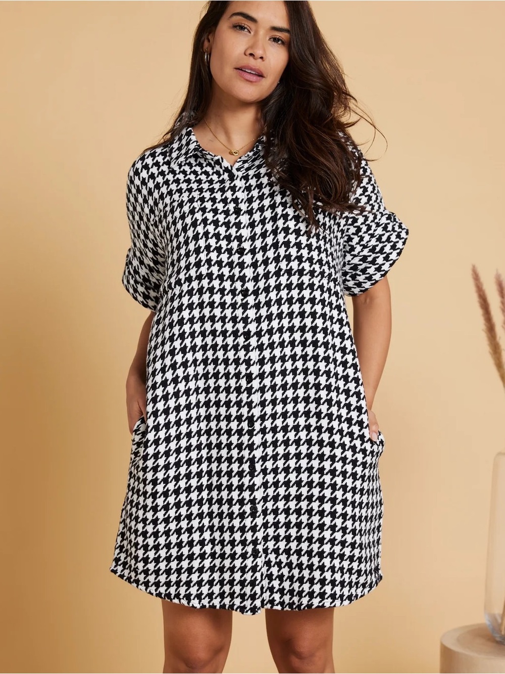 NWT Known Supply | Amaris Dress in Houndstooth Black/Pearl